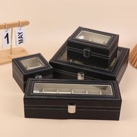 1Pc Black PU Leather Watch Box Display Case Organizer Removable Pillow With Framed Glass Lid And Men And Women