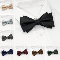 2024 Solid Color Brown Green Bowtie For Men British Style Double-layered Bowknot Wedding Party Tuxedo Butterfly Polyester Cravat