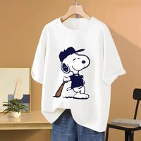 2026 New Snoopy Baseball Cartoon Anime Women T-shirt Summer Short Sleeve 100% Cotton Men Tee Shirts Tops Fashion Couple Clothes