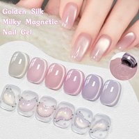 MEET ACROSS 7ml Golden Silk Milky Magnetic Gel Spring Summer Nails Water Light Cat Eye Gel Polish UV/LED Cruing nail supplies