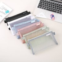 Mesh Pencil Case Morandi Color Zipper Bag Transparent Stationery Accessories Storage Bag