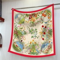 90cm Twill Silk Scarf Shawl Luxury Brand Plants Flowers Print Square Scarf Women Hijabs Bandana Foulard Neckerchief Head Scarves