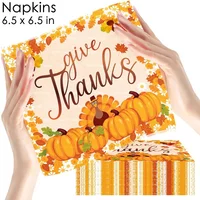 20pcs 33cm 2-Ply Thanksgiving Elements Pumpkin Autumn Tissue Paper Napkins Yellow Background Turkey Full Page Print Napkins