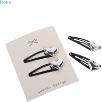 ✔2pcs/4pcs Black Hair Clips With Silver Heart - Shaped Decor, Cute Hair Accessories For Women, For Stylish Side Hair Stylin