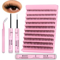 SEXYSHEEP DIY Eyelash Extension Kit Natural Look Individual Lashes Cluster 8-16mm Lash Clusters with Bond and Seal Lash Tweezers