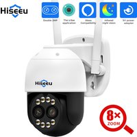 Hiseeu 4MP Dual Lens PTZ Wifi IP Camera 8X Zoom Outdoor HD Full Color Night Vision Human Detection Video Surveillance Cameras