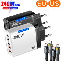 240W GaN Desktop Charger 5 in 1 USB Type-C Charger 120W Type To TypeC Cable Fast Charging Wall Charger For IPhone Xiaomi