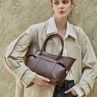 BURMINSA Luxury Genuine Leather Handbags For Women Minimalist Cowhide Shoulder Bag Large Capacity Lady Commuter Office Tote Bags