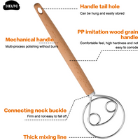 1PCS 10 Inch Creative Hand Blender DIY Danish Bread Stainless Steel Bakeware Dough Whisk Egg Beater Mixer Tool Wood Handle