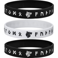 Mprainbow 1/2/3/4 Pcs Mens Wolf Bracelet, Black/White Norse Viking Runes Soft Silicone Rubber Band Wristband Bangle,Comfort Fit