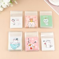 100Pcs Cute Cat Biscuit Packaging Bag Cartoon Self-adhesive Plastic Bags Snowflake Cookie Transparent Candy Gifts Bags For Party