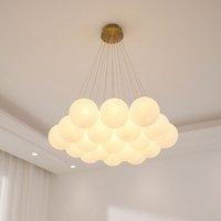 Nowoczesny żyrandol w kremowym stylu z białej szklanej kuli Kreatywny żyrandol LED Bubble do salonu Sypialnia Nordic Moon Planet Lamp