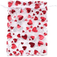 20pcs Drawstring Valentine's Day Gift Bag Love Heart Organza Mesh Candy Pouches Mini Reuse Bronzing Gift Bag Wedding Decoration