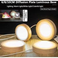 Wooden LED Display Bases Round Wooden LED Light Stands with USB Cable Switch Desktop Bases for Featuring Artistic Crystal Glass