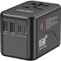 LENCENT 65W GaN Universal Travel Adapter Fast Charging Power Plug Adapter with 3 USB A + 1 Type C