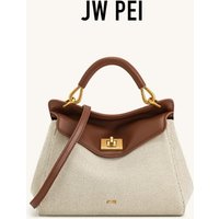 JW PEI Lucia Canvas Stitching Top-Handle Bag Luxury Patchwork Crossbody Shoulder Bag for Women Turn Lock Vegan Leather Purse