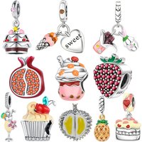 Silver 925 Birthday Cake Pendant Charms Beads Fit Original Bracelets Bag Keychain Charms Beads Pendant Diy Women Jewelry Gift
