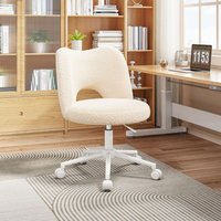 Chair with Wheels, Cute CatEar Dressing Table Chair, Armless Beige Small Office Chair, Height Adjustable Swivel Desk Chair for