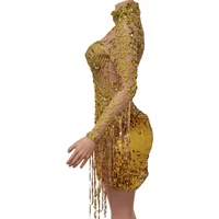 Shining Sequins Tassels Split Short Dress Celebrate Party Fashion Dress Nightclub Singer Dancer Stage Dress Performance Costumes