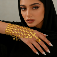 Golden Vintage Ethnic Bracelet, Shiny Hollow Butterfly Pendant Glittering Accessory for Dance Performance Holiday Celebration