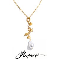 Yhpup Ocean Style Stainless Steel Conch Starfish Baroque Pearl Drop Charm Necklace Stylish Summer Chic Jewelry Gift