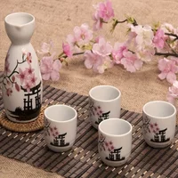 Ceramic Hand Painted White & Pink Flower Blossom Japanese Sake Set, Birthday Gifts, Collectibles, Suitable for Multiple Scenes