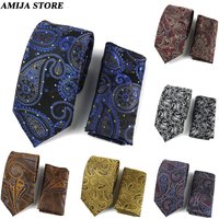 2Pcs Tie Handkerchief Set Navy Blue And Red Men's Necktie Paisley Pattern Poctet Square Polyester Ties For Wedding Party Gift