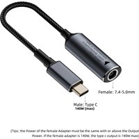 DC 7.4X5.0mm Female to 140W USB-C PD Power Supply Adapter Cable Cord Type C Charging Converter for MacBook Laptop Tablet Phone