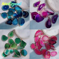 Natural Stone Plated Edge Wrapped Gold Agate Sliced Wind Chime Piece Crafts Fashion Jewelry Reiki Crystal Stone Chakrat Quartz
