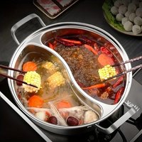 304 Stainless Steel Twin Divided Hot Pot Chinese 32/34cm Soup Hotpots Double-flavor Thicken Cooking Pot Induction Cooker