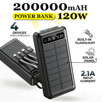 200000mAh Solar Power Bank 120W Super Fast Charging USB TypeC 4 Cables LED Light Outdoor Portable Charger For iPhone 17 Samsung