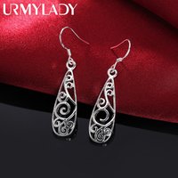 Hot sale 925 Sterling Silver Carved drop shape Earrings Women fashion Jewelry Christmas Gifts party vintage long earrings