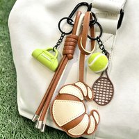 Braided Rope Tennis Leather Keyring Handbag Charms Tennis Racket Croissants Keychains Unique Purse Bag Key Accessories For Women