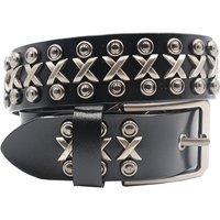 Ceinture de cowboy en cuir de vachette véritable pour hommes et femmes, rivet en métal, punk, environnement jeans, nouveau