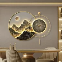 Decorative Painting With Clock Back Hanging Painting High-end Living Room Landscape Light Luxury Mural Clocks Wall Home Decor