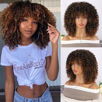 Synthetic Afro Kinky Wigs for Women Short Fake Hair Bob Wig with Fluffy Bangs 16 Inch Brown Afro Curly Wig for Daily Party Use