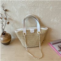 Fashion Simple Straw Woven Shoulder Bags for Women Summer Vacation Ladies Beach Underarm Bag Portable Female Bucket Tote Handbag