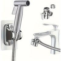 Stainless steel toilet spray gun set - pressure washer with stand and hose, suitable for pet bathing and sink cleaning
