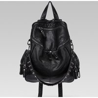 SHELKSBAG Calamity Womens Back Pack Pu Leather Punk Gothic University Studded Backpack Black Fashion Large Capacity School Bags