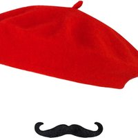 2pcs French Beret Hat Set including Beret Mustache for Men Halloween French Themed Party