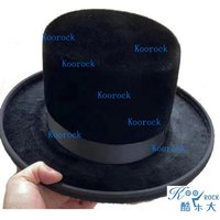 British Rabbit Fur Flat Top Hat Jazz Style Wide Brim Round Crown Black M 56-58cm Semi-Handmade Breathable Warm for Autumn Winter