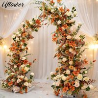 Uflower Wedding Backdrop Horn Arch Decor Champagne Orange Rose Flower Wall Floral Arrangement Event Party Stage Flower Row Stand
