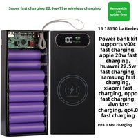 DIY Power Bank Case 18650 Batteries Power Box 10W 22.5W Fast Charging 15W Wireless PowerBank Shell 16*18650 Battery Storage Box