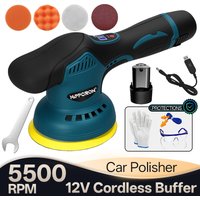 Hippcron 12V Wireless Car Polisher 2800-5500rpm Cordless Electric Car Polishing with USB Cable Charging 8 Adjustable Speeds