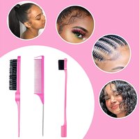 3pcs/set Comb Kit Fine Tooth Dual Edge Control Defines Tame Hair Flyaway Bristle Brush Rat Tail Comb For Hairstyle Salon