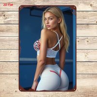 2D Metal Sign,Sexy Woman in Workout Outfit Metal Tin Sign, Gym & Bedroom Wall Decor
