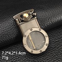 Metal Dual Fire Rocker Arm Lighter Windproof Transparent Air Window Butane Inflatable Dual Fire Conversion Lighter Men's Gift
