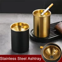 1PC Ashtray Stainless Steel Ashtray With Lid Round Windproof Stainless Steel Smokeless Cigar Ashtray Patio Indoor