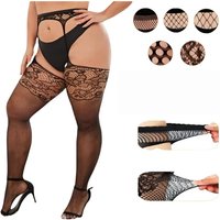 NEWFUNJOIN Large Plus Size Fishnets Big Mesh Stockings Garter Belt Pantyhose Thigh High Sexy Hot Hollow Tights Women Panty Socks