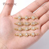 18K Gold Plated Rhombus Full Pave CZ Connector Links,CZ Charm Spacer Findings For DIY Bracelet Necklace Making Supplies
